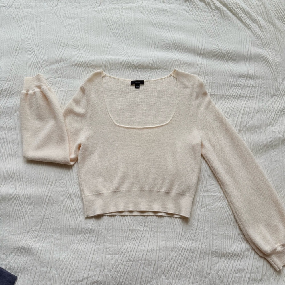 J Crew 100% Wool Cream Cropped Sweater